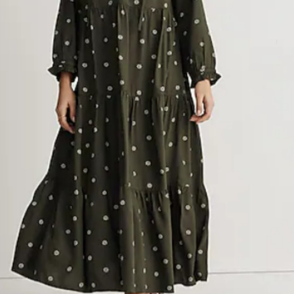 Madewell Tie-Neck Tiered Midi Dress in Stardot